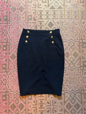 H&M Navy Pencil Skirt with Gold Buttons